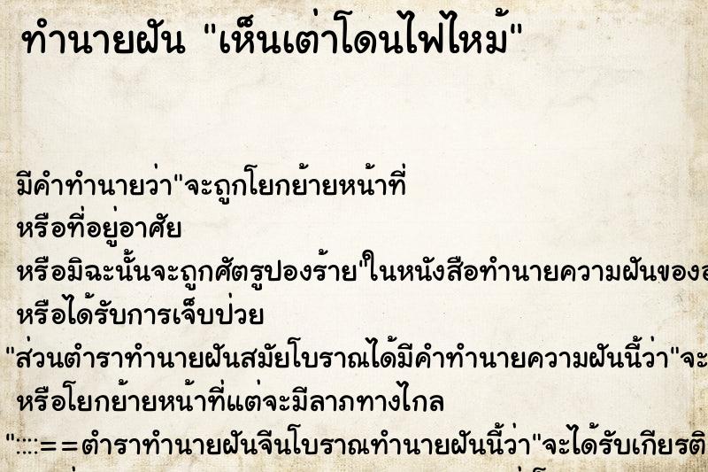 ทำนายฝัน เห็นเต่าโดนไฟไหม้ ทำนายฝัน เห็นเต่าโดนไฟไหม้