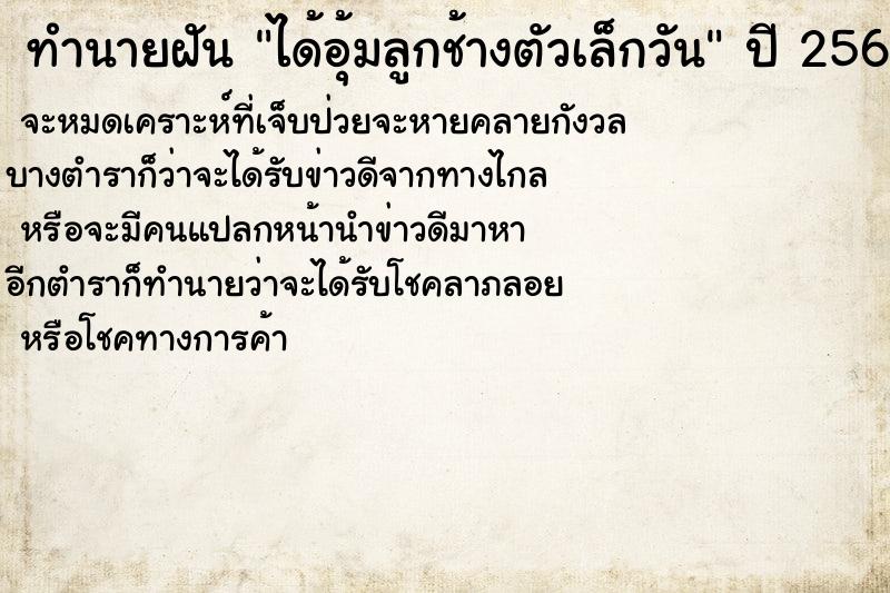 ทำนายฝันได้อุ้มลูกช้างตัวเล็กวัน ทำนายฝันทำนายฝันได้อุ้มลูกช้างตัวเล็กวัน