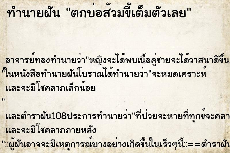 ทำนายฝัน ตกบ่อส้วมขี้เต็มตัวเลย ตำราโบราณ แม่นที่สุดในโลก