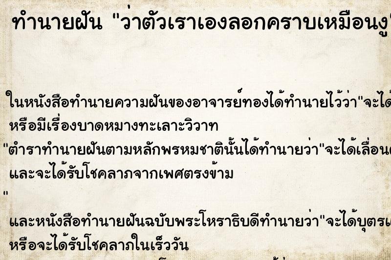 ทำนายฝัน ว่าตัวเราเองลอกคราบเหมือนงู ทำนายฝัน ว่าตัวเราเองลอกคราบเหมือนงู