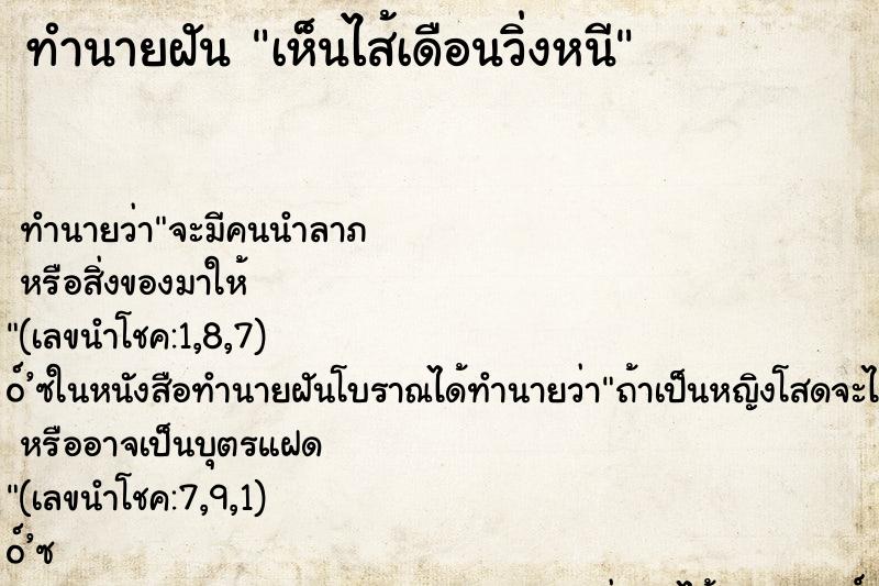 ทำนายฝันเห็นไส้เดือนวิ่งหนี ทำนายฝันทำนายฝันเห็นไส้เดือนวิ่งหนี