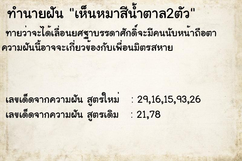 ทำนายฝันเห็นหมาสีน้ำตาล2ตัว ทำนายฝันทำนายฝันเห็นหมาสีน้ำตาล2ตัว
