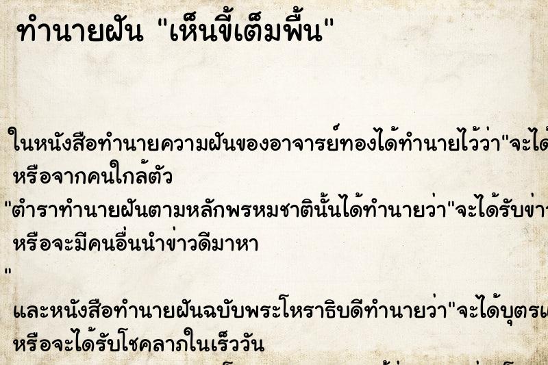 ทำนายฝันทำนายฝันเห็นขี้เต็มพื้น