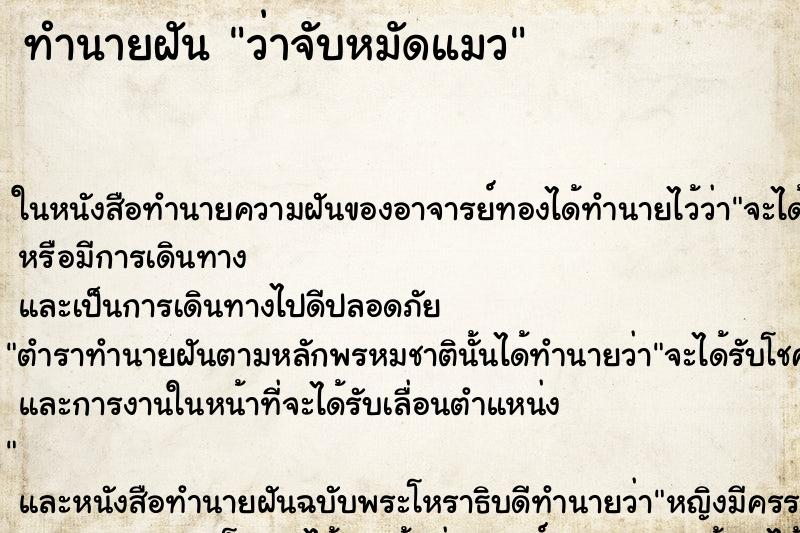 ทำนายฝันว่าจับหมัดแมว ทำนายฝันทำนายฝันว่าจับหมัดแมว