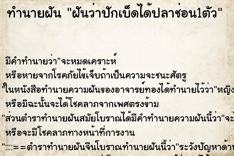 ทำนายฝัน ฝันว่าปักเบ็ดได้ปลาช่อน1ตัว ตำราโบราณ แม่นที่สุดในโลก