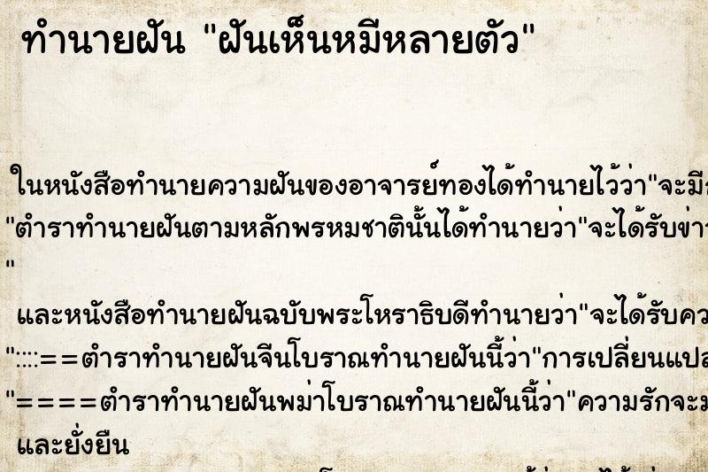 ทำนายฝันฝันเห็นหมีหลายตัว ทำนายฝันทำนายฝันฝันเห็นหมีหลายตัว