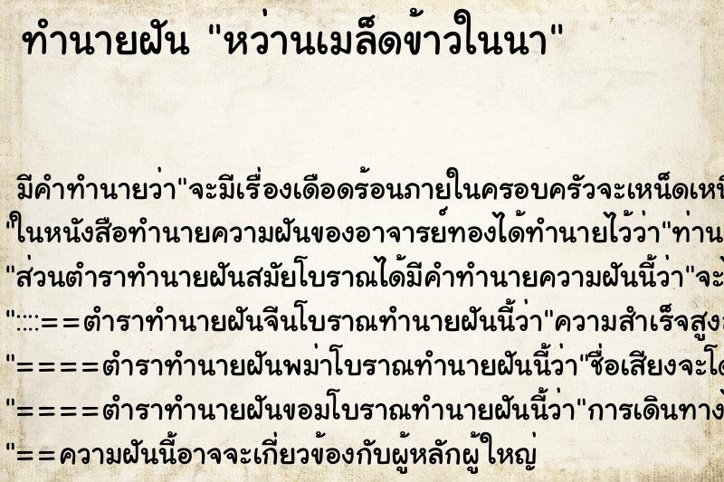 ทำนายฝัน หว่านเมล็ดข้าวในนา
