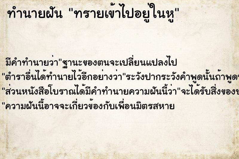 ทำนายฝันทรายเข้าไปอยู่ในหู ทำนายฝันทำนายฝันทรายเข้าไปอยู่ในหู
