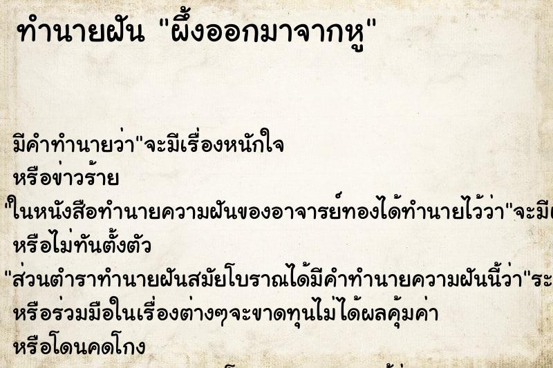 ทำนายฝัน ผึ้งออกมาจากหู ทำนายฝัน ผึ้งออกมาจากหู