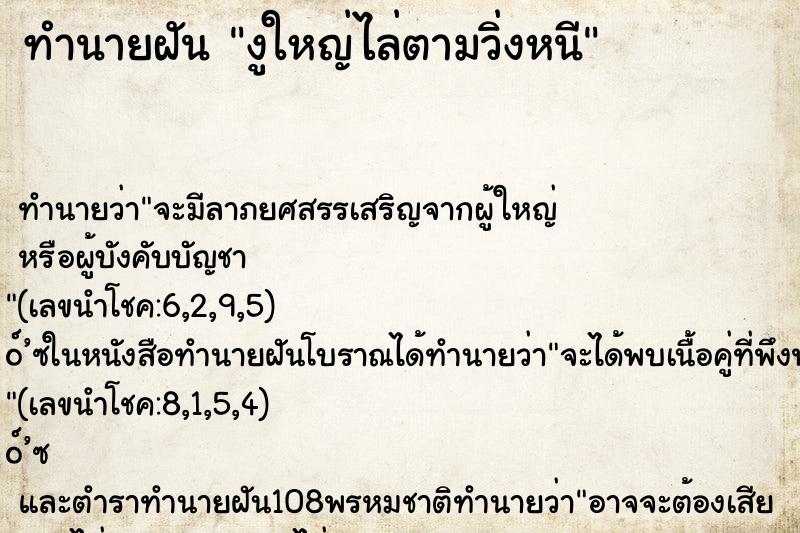 ทำนายฝัน งูใหญ่ไล่ตามวิ่งหนี ทำนายฝัน งูใหญ่ไล่ตามวิ่งหนี