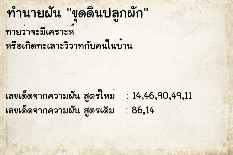 ทำนายฝัน ขุดดินปลูกผัก
