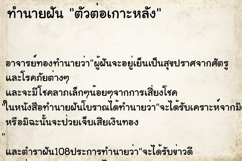 ทำนายฝันตัวต่อเกาะหลัง ทำนายฝันทำนายฝันตัวต่อเกาะหลัง