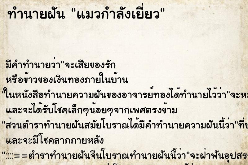 ทำนายฝันแมวกำลังเยี่ยว ทำนายฝันทำนายฝันแมวกำลังเยี่ยว