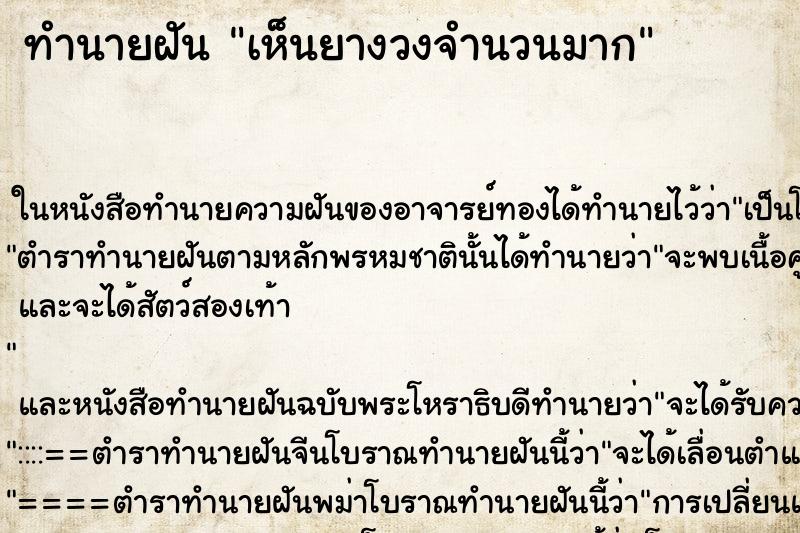 ทำนายฝันเห็นยางวงจำนวนมาก ทำนายฝันทำนายฝันเห็นยางวงจำนวนมาก