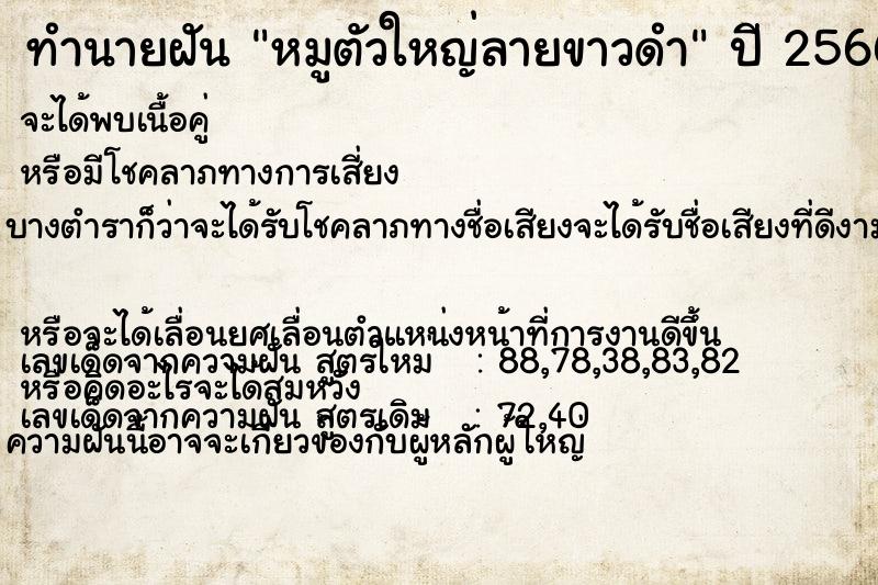 ทำนายฝันหมูตัวใหญ่ลายขาวดำ ทำนายฝันทำนายฝันหมูตัวใหญ่ลายขาวดำ