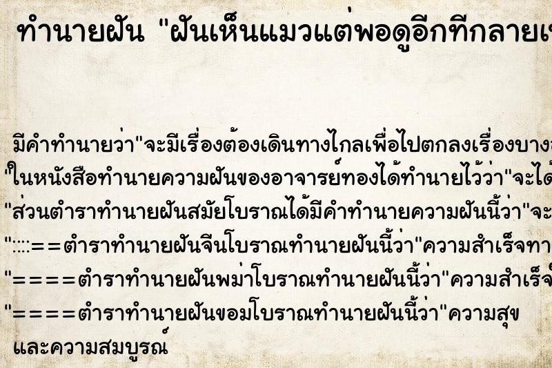 ทำนายฝันฝันเห็นแมวแต่พอดูอีกทีกลายเป็นเสือ ทำนายฝันทำนายฝันฝันเห็นแมวแต่พอดูอีกทีกลายเป็นเสือ