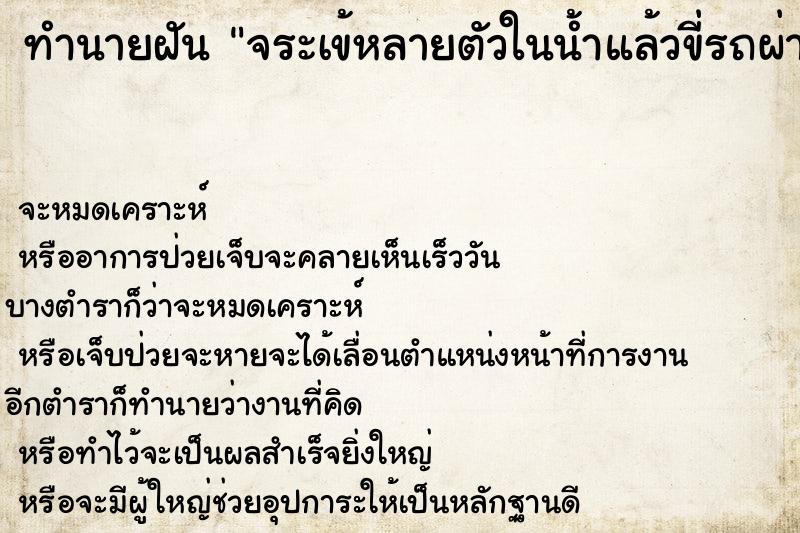 ทำนายฝันทำนายฝันจระเข้หลายตัวในน้ำแล้วขี่รถผ่านในน้ำ