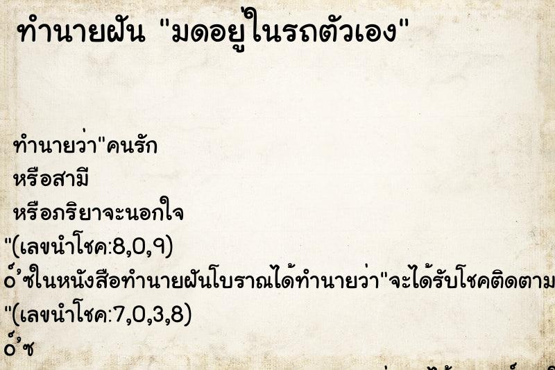 ทำนายฝัน มดอยู่ในรถตัวเอง ทำนายฝัน มดอยู่ในรถตัวเอง