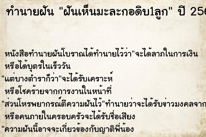 ทำนายฝันฝันเห็นมะละกอดิบ1ลูก ทำนายฝันทำนายฝันฝันเห็นมะละกอดิบ1ลูก