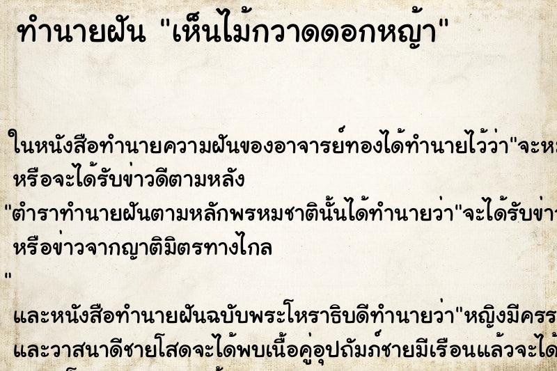 ทำนายฝันเห็นไม้กวาดดอกหญ้า ทำนายฝันทำนายฝันเห็นไม้กวาดดอกหญ้า