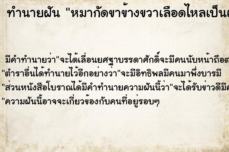 ทำนายฝัน หมากัดขาข้างขวาเลือดไหลเป็นแผล