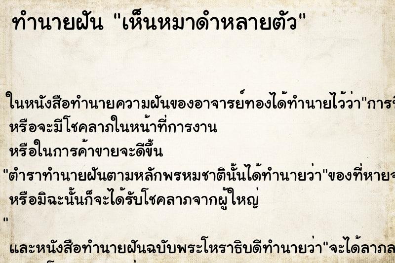 ทำนายฝัน เห็นหมาดำหลายตัว ทำนายฝัน เห็นหมาดำหลายตัว