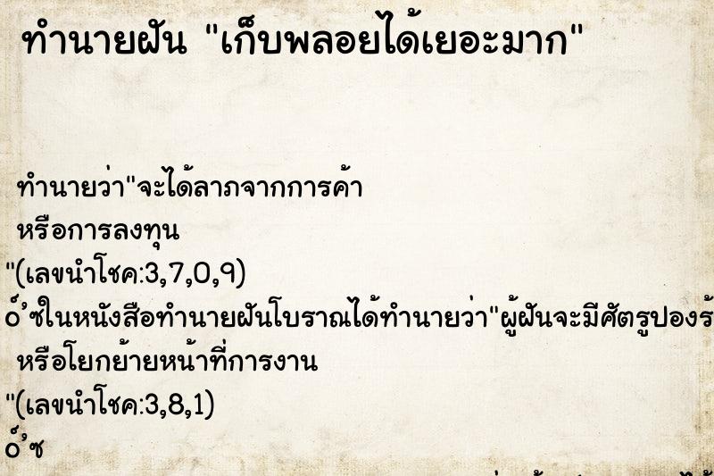 ทำนายฝันทำนายฝันเก็บพลอยได้เยอะมาก