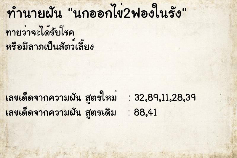 ทำนายฝัน นกออกไข่2ฟองในรังแม่นๆ ฟรี ด้วยตำราหนังสือทำนายฝันโบราณ ทำนายฝันนกออกไข่2ฟองในรัง
