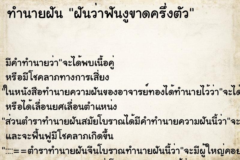 ทำนายฝัน ฝันว่าฟันงูขาดครึ่งตัว ทำนายฝัน ฝันว่าฟันงูขาดครึ่งตัว