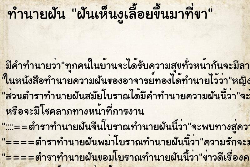 ทำนายฝัน ฝันเห็นงูเลื้อยขึ้นมาที่ขา ตำราโบราณ แม่นที่สุดในโลก