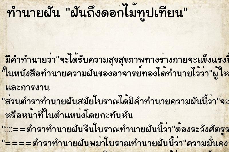 ทำนายฝันฝันถึงดอกไม้ทูปเทียน ทำนายฝันทำนายฝันฝันถึงดอกไม้ทูปเทียน
