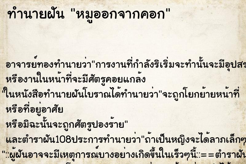 ทำนายฝัน หมูออกจากคอก