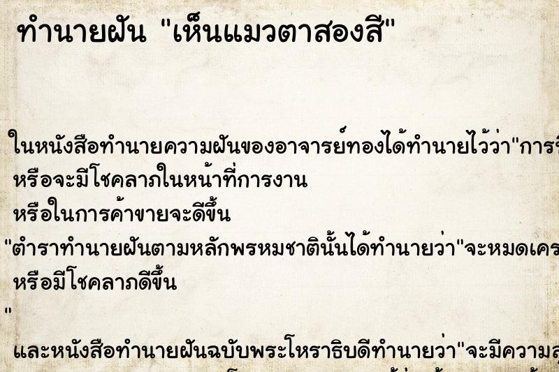ทำนายฝัน เห็นแมวตาสองสี