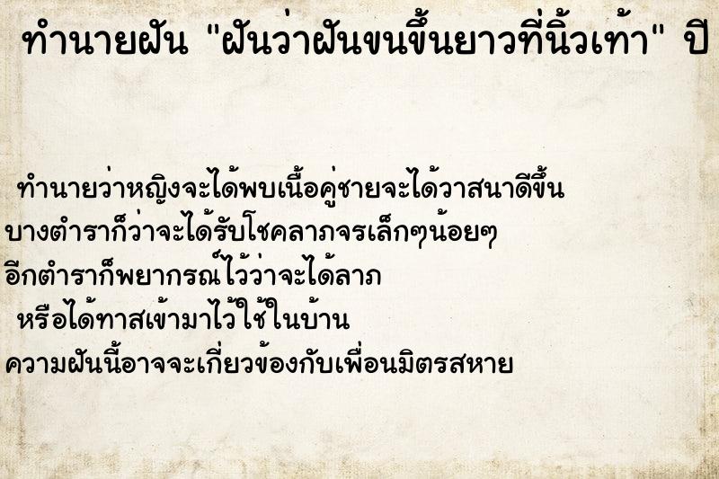 ทำนายฝันฝันว่าฝันขนขึ้นยาวที่นิ้วเท้า ทำนายฝันทำนายฝันฝันว่าฝันขนขึ้นยาวที่นิ้วเท้า