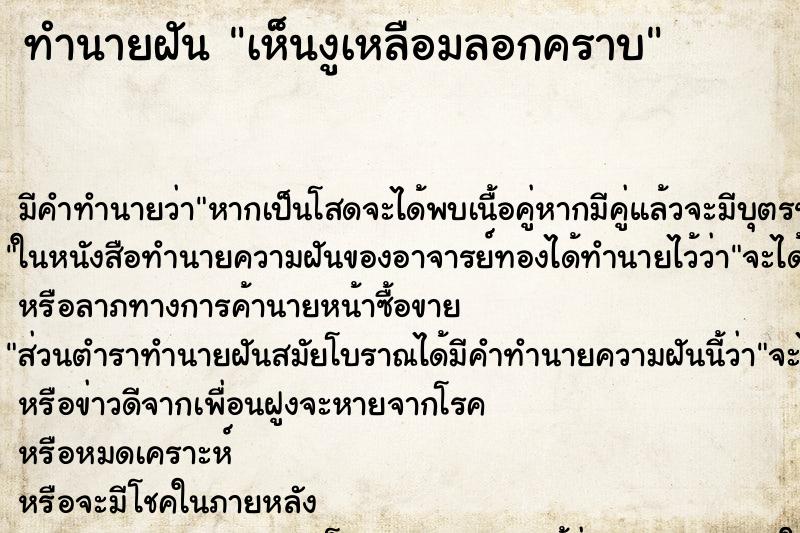 ทำนายฝันเห็นงูเหลือมลอกคราบ ทำนายฝันทำนายฝันเห็นงูเหลือมลอกคราบ