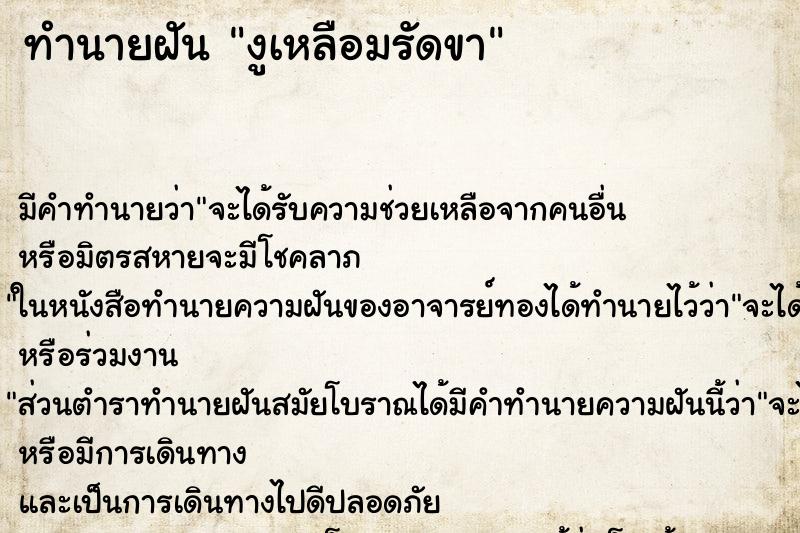 ทำนายฝัน งูเหลือมรัดขา ทำนายฝัน งูเหลือมรัดขา