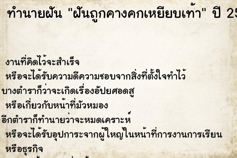 ทำนายฝันฝันถูกคางคกเหยียบเท้า ทำนายฝันทำนายฝันฝันถูกคางคกเหยียบเท้า