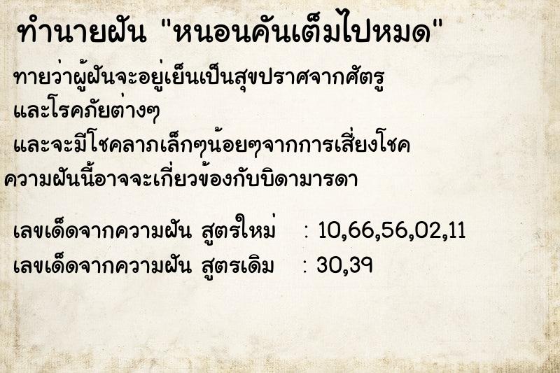 ทำนายฝันหนอนคันเต็มไปหมด ทำนายฝันทำนายฝันหนอนคันเต็มไปหมด
