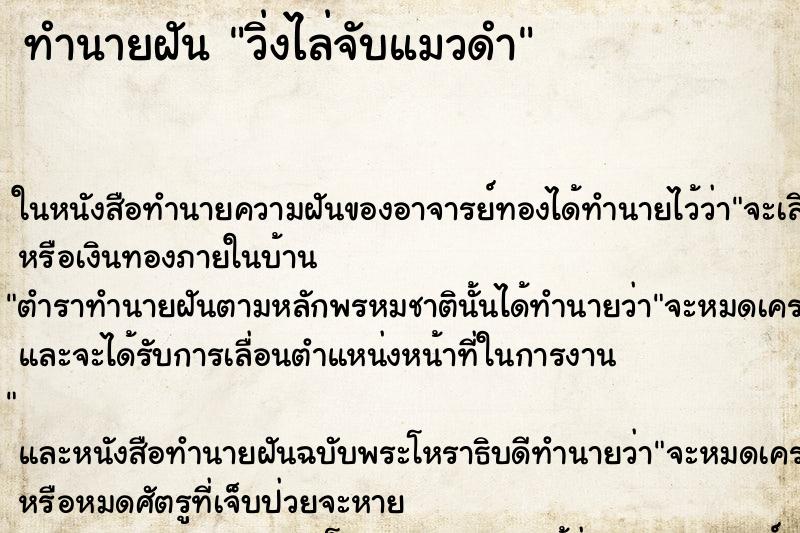 ทำนายฝัน วิ่งไล่จับแมวดำ