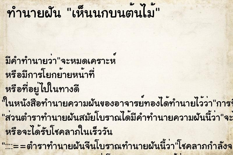ทำนายฝันทำนายฝันเห็นนกบนต้นไม้