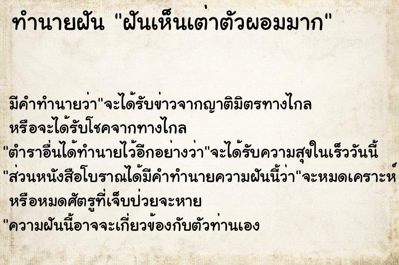 ทำนายฝันฝันเห็นเต่าตัวผอมมาก ทำนายฝันทำนายฝันฝันเห็นเต่าตัวผอมมาก