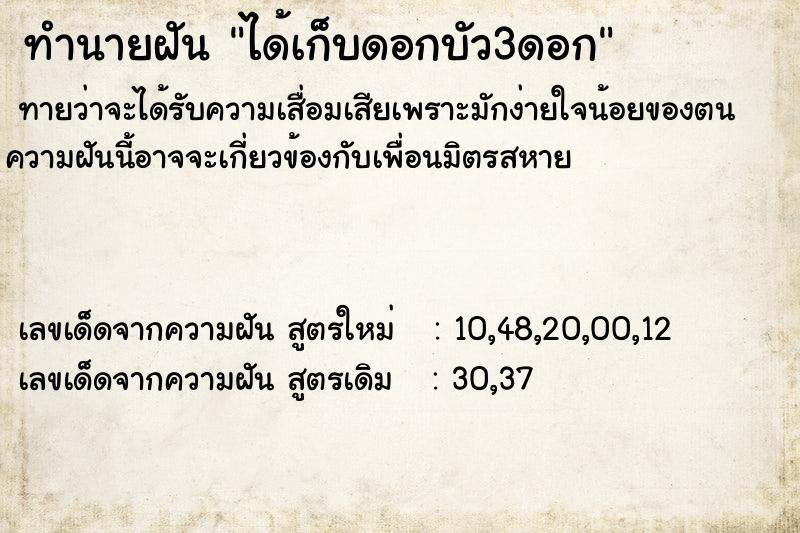 ทำนายฝัน ได้เก็บดอกบัว3ดอก
