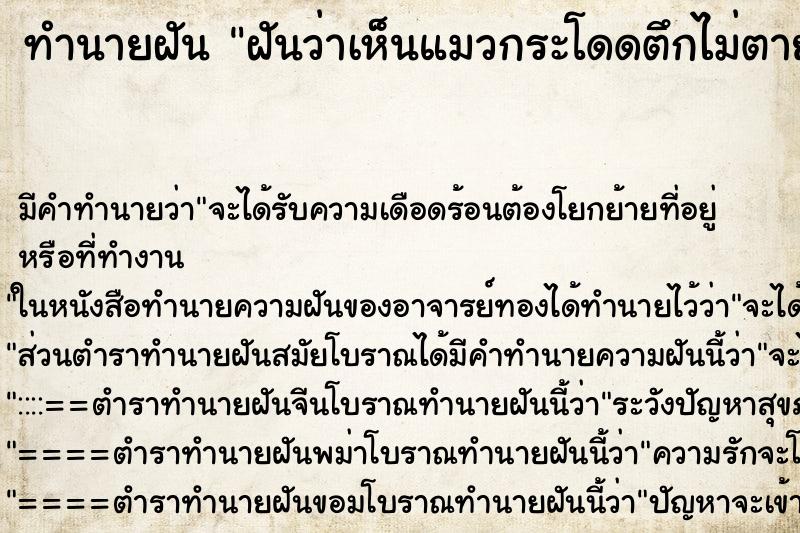 ทำนายฝัน ฝันว่าเห็นแมวกระโดดตึกไม่ตาย ตำราโบราณ แม่นที่สุดในโลก