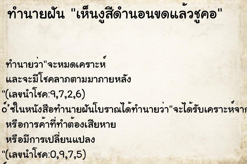 ทำนายฝันเห็นงูสีดำนอนขดแล้วชูคอ ทำนายฝันทำนายฝันเห็นงูสีดำนอนขดแล้วชูคอ