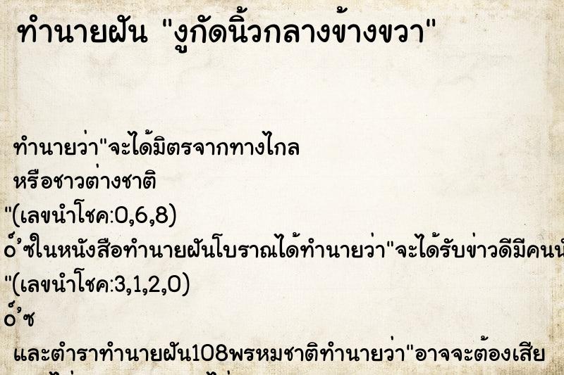 ทำนายฝัน งูกัดนิ้วกลางข้างขวา ตำราโบราณ แม่นที่สุดในโลก