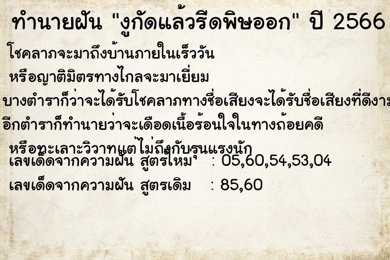 ทำนายฝัน งูกัดแล้วรีดพิษออก ทำนายฝัน งูกัดแล้วรีดพิษออก