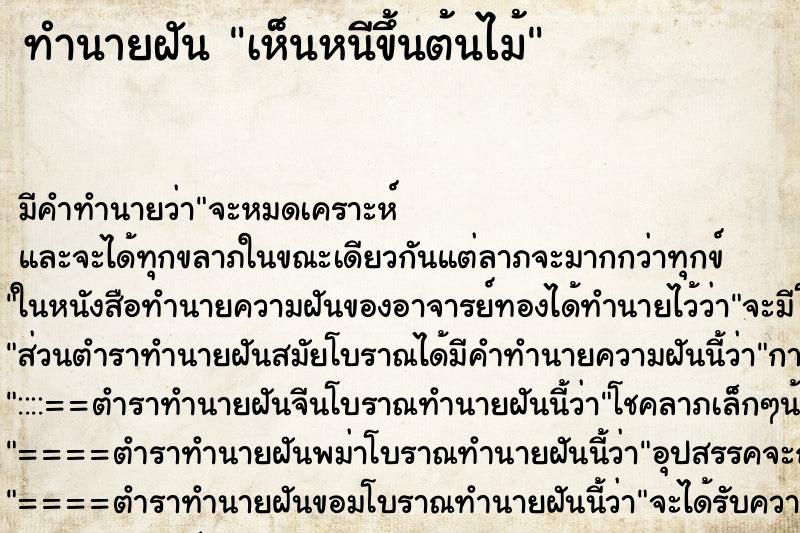 ทำนายฝันทำนายฝันเห็นหนีขึ้นต้นไม้