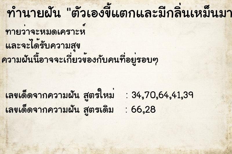 ทำนายฝัน ตัวเองขี้แตกและมีกลิ่นเหม็นมาก ทำนายฝัน ตัวเองขี้แตกและมีกลิ่นเหม็นมาก
