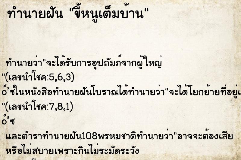 ทำนายฝัน ขี้หนูเต็มบ้าน