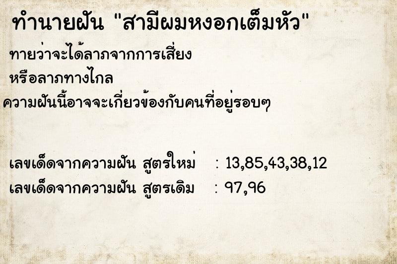 ทำนายฝัน สามีผมหงอกเต็มหัว ทำนายฝัน สามีผมหงอกเต็มหัว